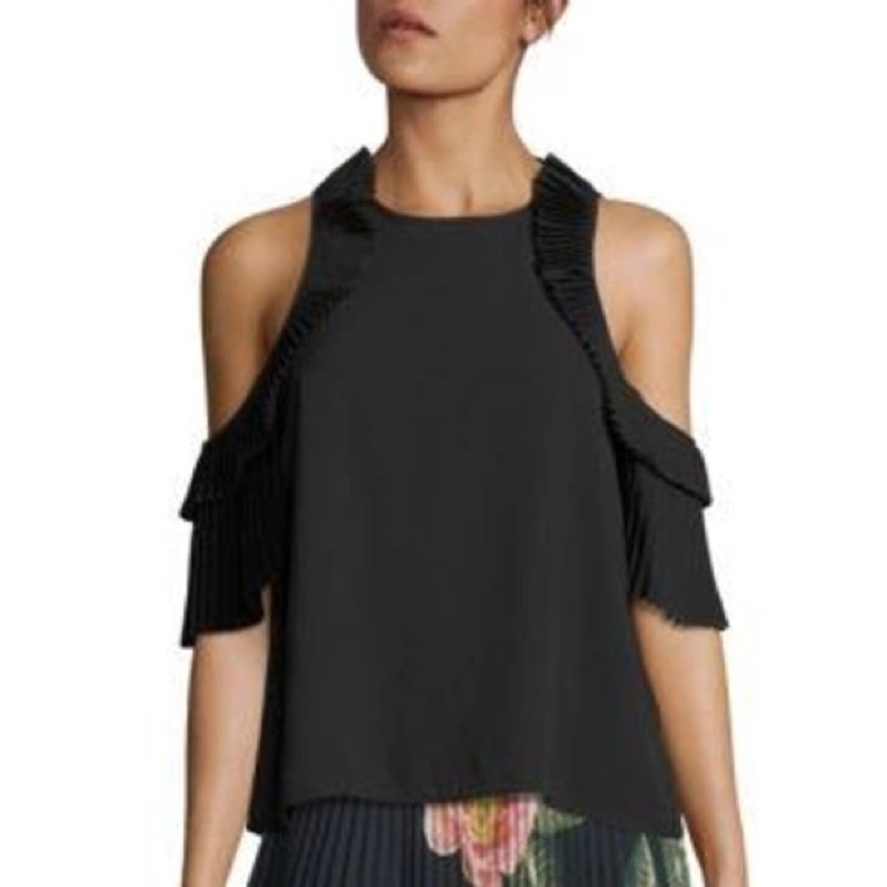 As Seen on TV! Black Delfi Collective Everly Pleated Cold Shoulder Top | Size M